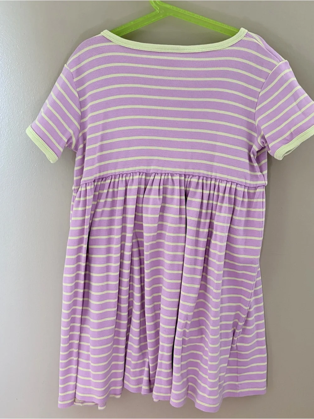 Hanna Andersson Girls Striped Purple Green Short Sleeve Day Play Dress Size 8